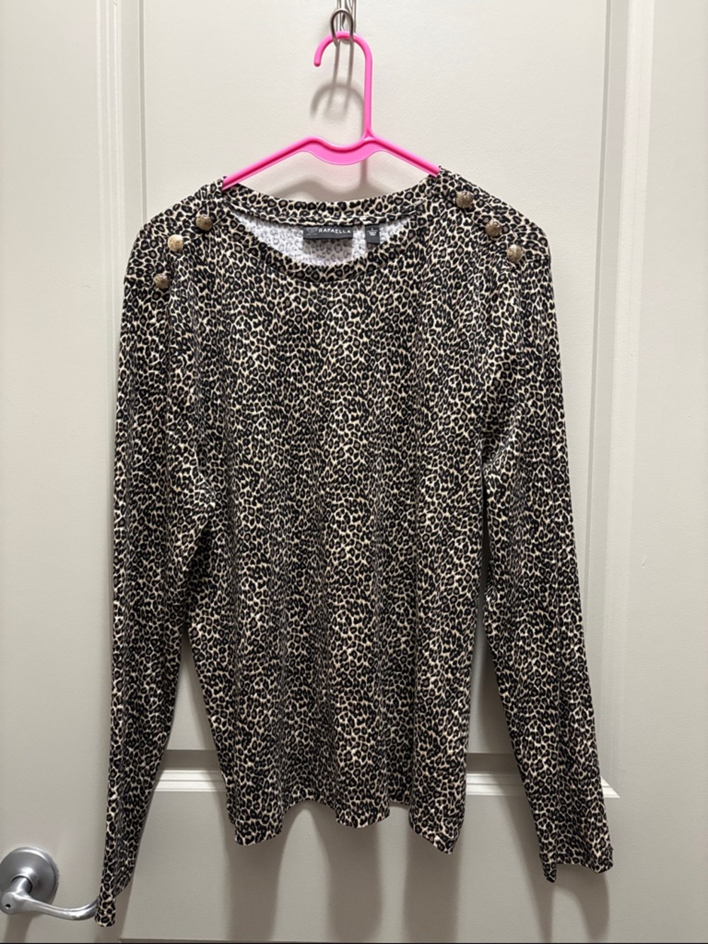 Rafaella Leopard Print Long Sleeve Top in Beige and Black